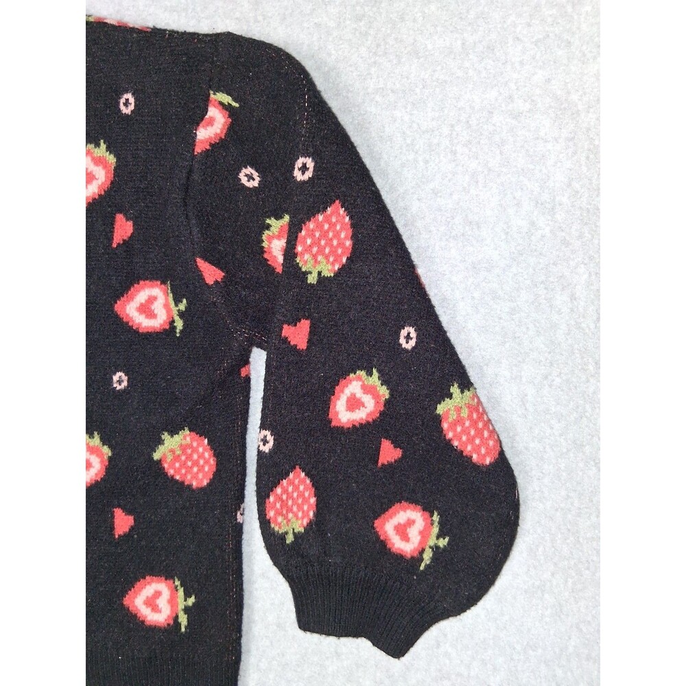 Cider Ballon Sleeve Button Up Cardigan Womens 1XL Black Strawberry Fruit Preppy - Picture 6 of 13